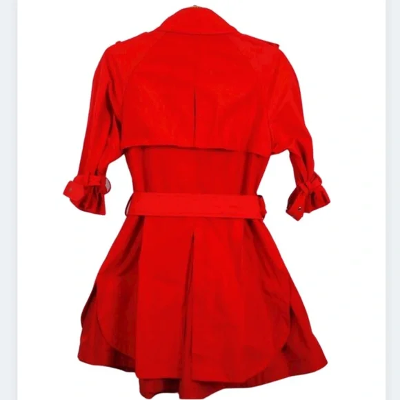 BCBGMAXAZRIA Size XS Poppy Red Short Trench Coat with Skirted Detail - Picture 4 of 12